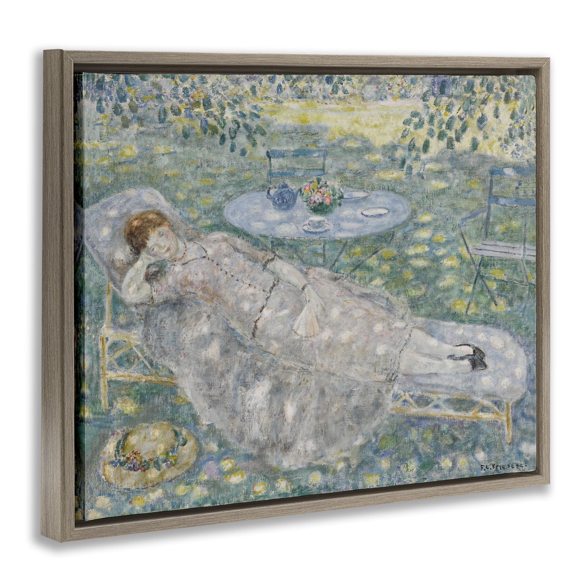 Stupell Industries Classical Frieseke Portrait Landscape & Nature Painting Brown Floater Framed Canvas Art Print Wall Art, 31 x 25