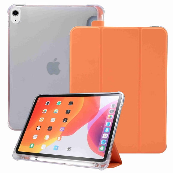 Dteck Magnetic Case for iPad Air 10.9 5th 2022 Released & iPad Air 4th 2020 (10.9 Inch) Ultra Slim Smart Auto Sleep/Wake Cover Tri-fold Stand With Pencil Holder Clear Back Cover, Orange