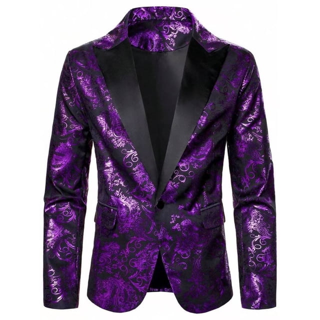Ceisia Men's Slim Satin-Lapel Paisley-Print Single-Breasted Nylon-Spandex Blazer Gift