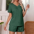 thumbnail image 4 of Pajamas for Women Two Piece Pj Shorts Summer Lounge Set Pleated V-Neck Loose Top Loungewear Sets, 4 of 9