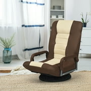 Costway 360-Degree Swivel Gaming Floor Chair with Foldable Adjustable Backrest Brown