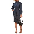 thumbnail image 1 of Sunloudy Vestido de mezclilla para mujer Mangas largas de farol Cuello alto Cierre de botón Bolsillos laterales Vestido con abertura en el dobladillo trasero + Cinturón Sunloudy moda, 1 of 9