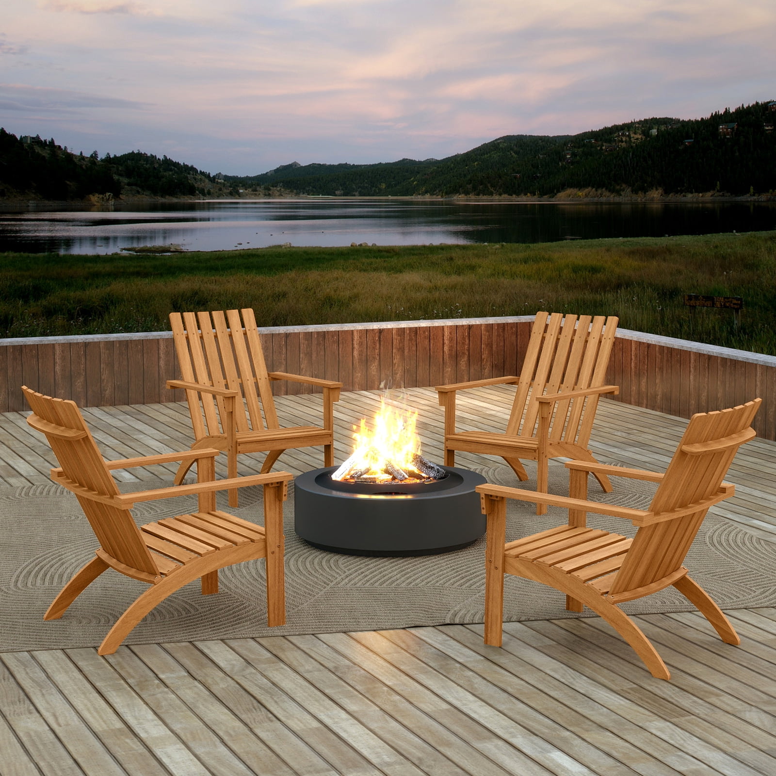 Costway Patio Acacia Wood Adirondack Chair Lounge Armchair sturdy Outdoor Garden Yard