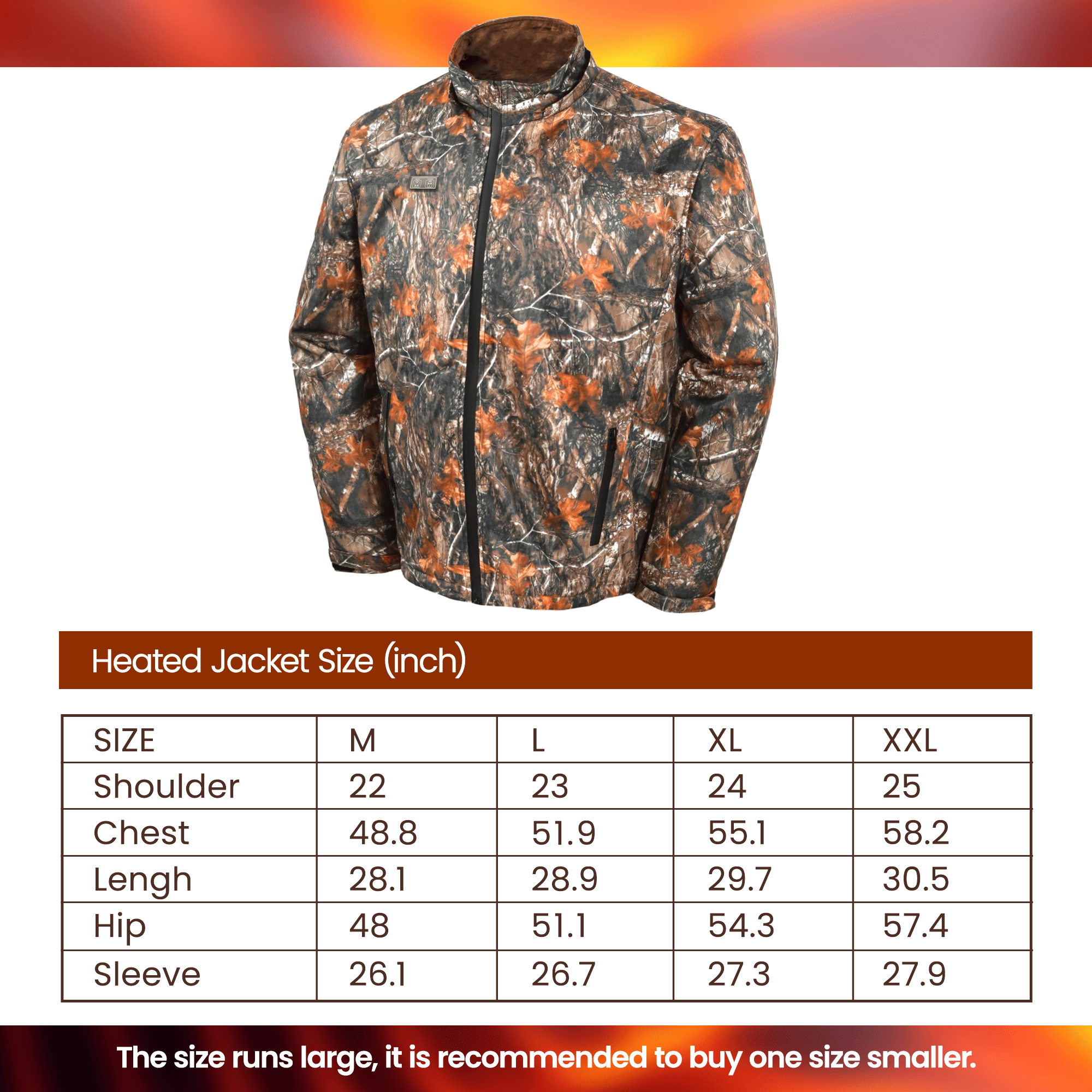 GVDV Heated Hunting Jacket Kit, Camo, Men's XL, with 7.4V/16,000mAh Battery Pack