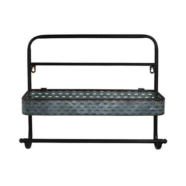 Cheungs 4889 Metal Wall Hanging Storage with Folding Shelf & Metal Rod