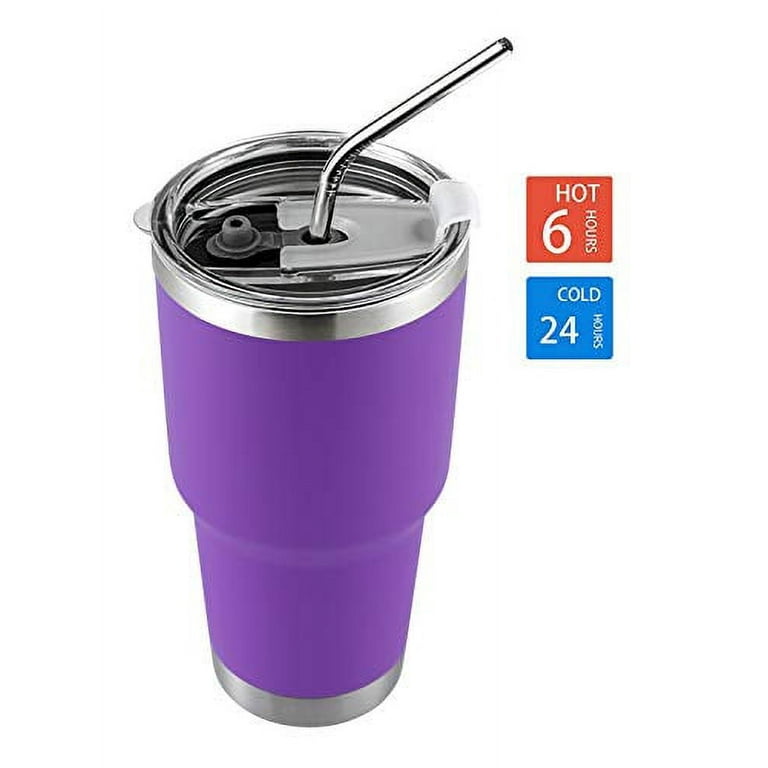 Ezprogear 30 oz Stainless Steel Double Wall Vacuum Insulated with Straws and Handle (30 oz, Purple) , Purple