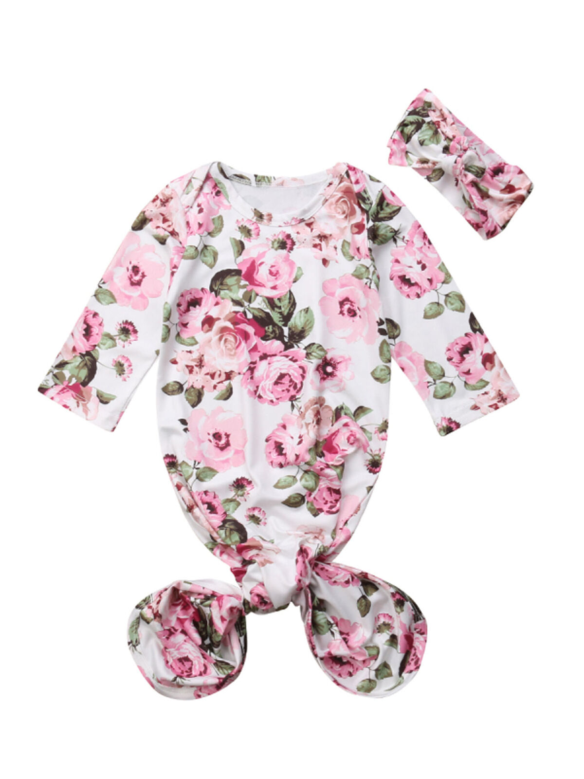Newborn Baby Floral Sleeping Gown Hat Swaddle Sack Coming Home Sleepwear Romper Sleeping Bags Outfit