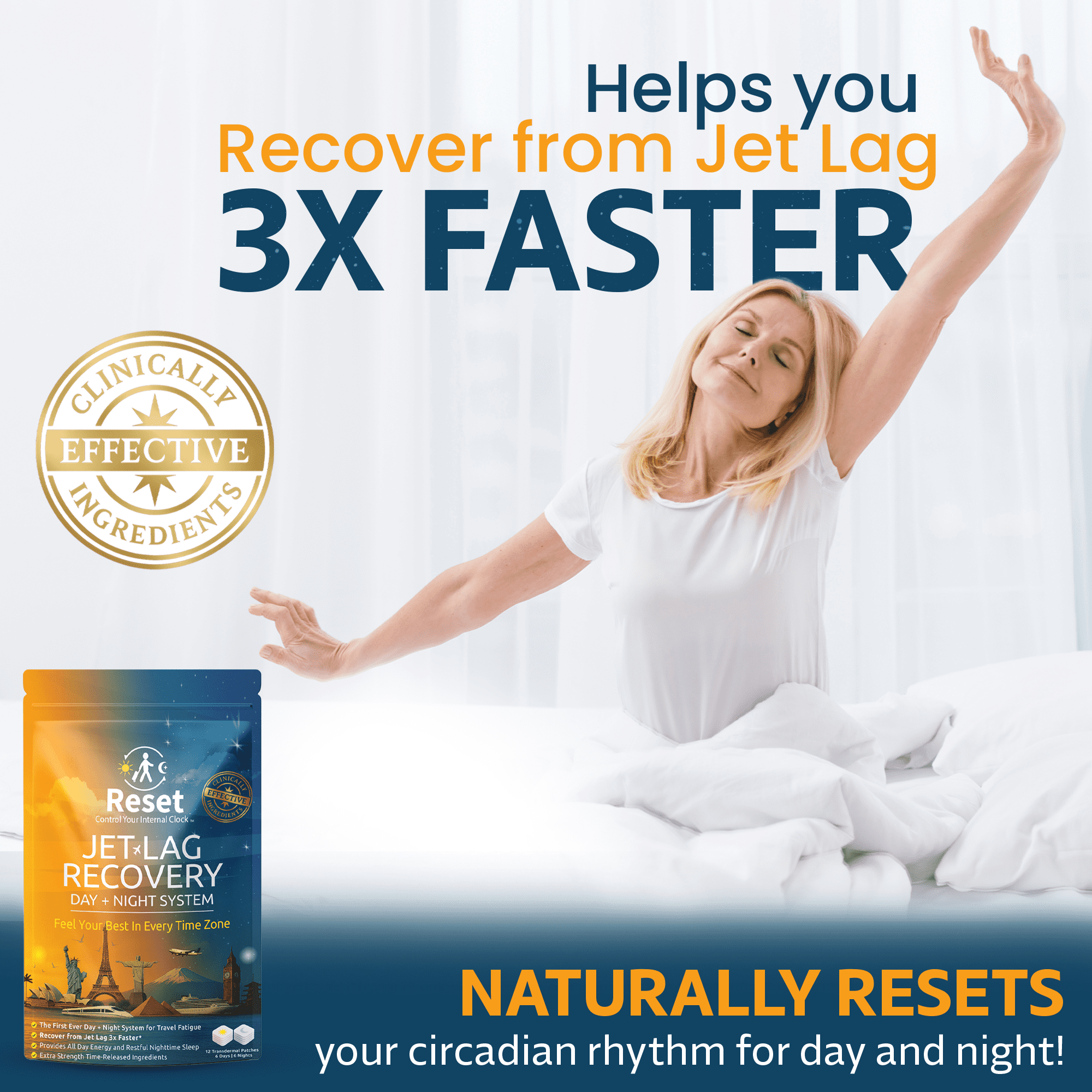 Reset Jet Lag Recovery Patch System | Travel Fatigue Relief, Circadian Rhythm, Sleep Support & Energy Boost,  12 Count