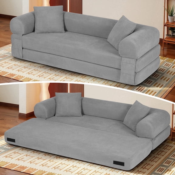 Timbernest 80" Convertible Sofa Bed, Corduroy Sleeper Couch with Storage Pockets for Living Room, Light Gray