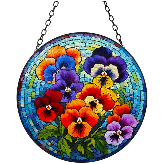 Stained Glass Colorful Pansy Flowers Stained Glass Suncatcher Colored Handmade Window Hangings Glass Suncatcher Crafts Kits for Indoor Garden Christmas Decor Memorial Gift 16x16cm(3)