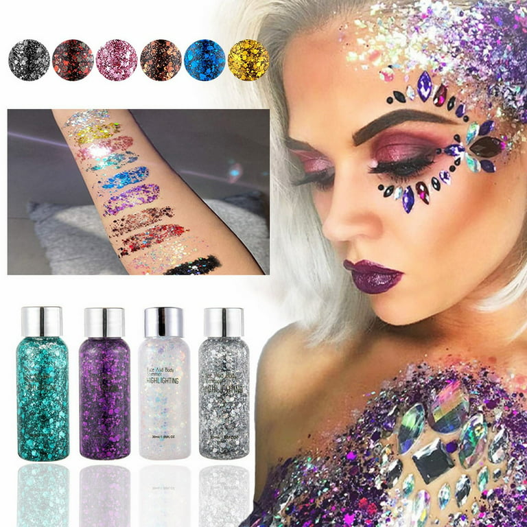 Mortilo Body Paints for Adults Makeup Sequin Gel Face Body Decoration Sequin Liquid Eye Shadow Dazzling Color Polarization Sequins Glitter Body Gel 30ml F