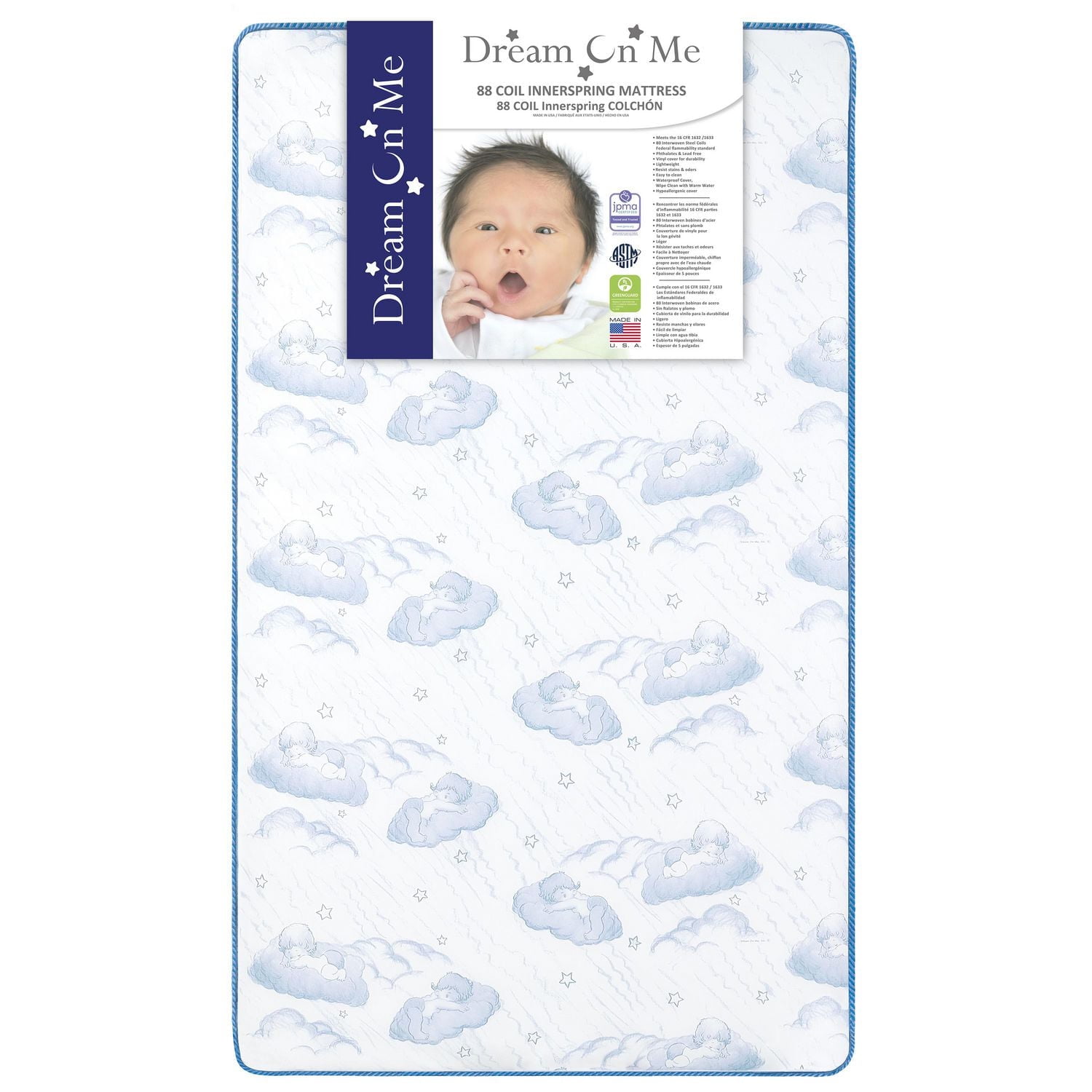 Dream On Me Twilight 5” 80 Coil Spring Crib and Toddler Bed Mattress In Blue