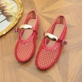 thumbnail image 5 of Hinvhai Mesh Ballet Flats for Women Buckle Strap Comfy Casual office Fishnet Ballerina Flat Shoes Red 6.5(38), 5 of 9
