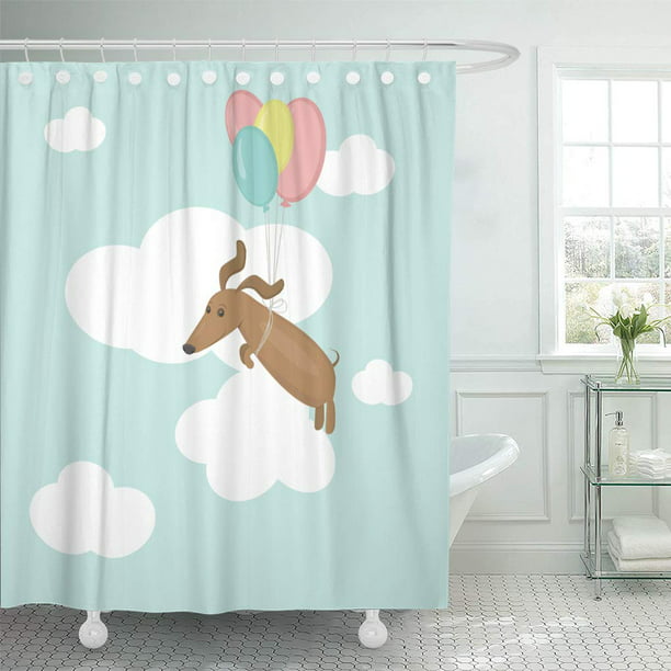 Cynlon Blue Flying Dog Dachshund In, Dachshund Shower Curtain