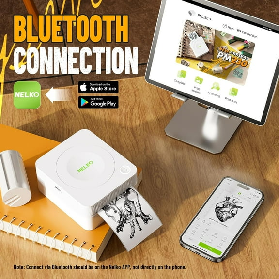 SHILIU-Sticker Printer, PM230 Mini Printer Bluetooth Portabel Sticker Maker with 1 Roll of Paper, Print Pods Mini Printer with Multiple Templates for Phone & Tablet, White