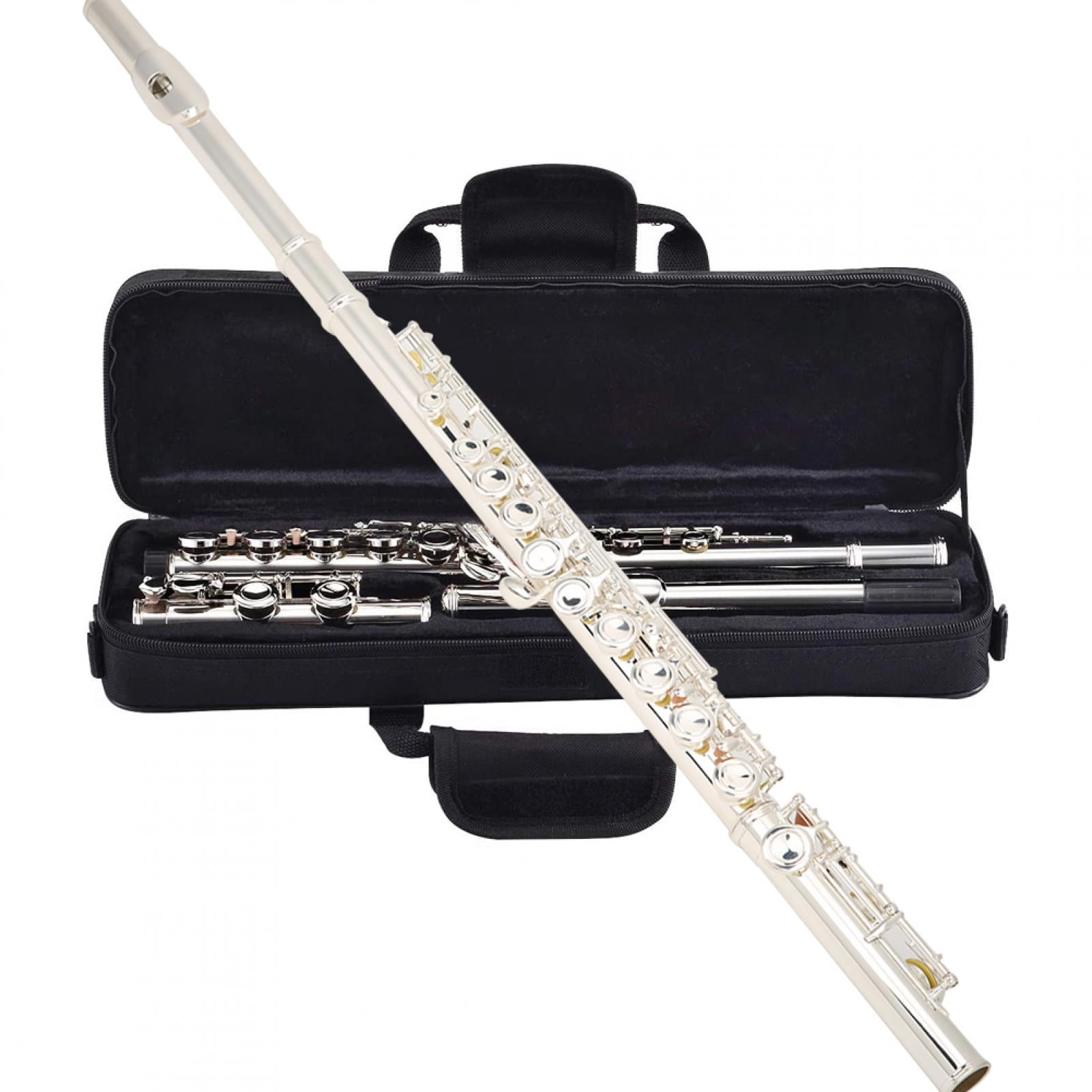Flatsons Flute Closed Hole 16 Key C Key Silver Plated Suitcase Beginners Wind Instrument Flute 