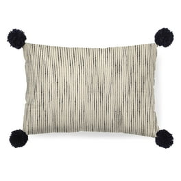 Beige And Midnight Pom Pom Lumbar Accent Pillow Cover Beige And Midnight Pom Pom Lumbar Accent Pillow Cover