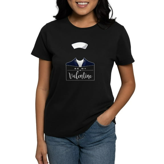 CafePress - Navy Be My Valentine Women's Dark T Shirt - Women's Traditional Fit Dark T-Shirt