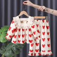 thumbnail image 3 of Conjunto de pijamas para bebés y niñas, ropa de dormir informal con estampado de corazón, Top de algodón y pantalones largos, ropa de estar por casa para otoño, 2023, 3 of 4