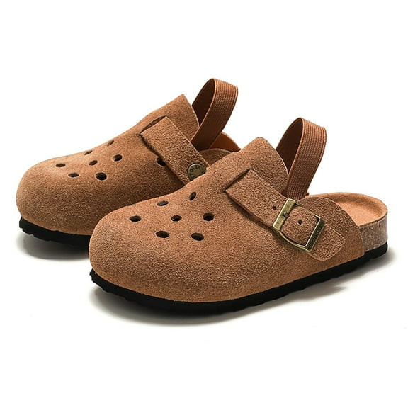 Mepaouo Kids Suede Clogs Toddler Boys Girls Slide Sandals Cork Sole Casual Mules for Adjustable Strap