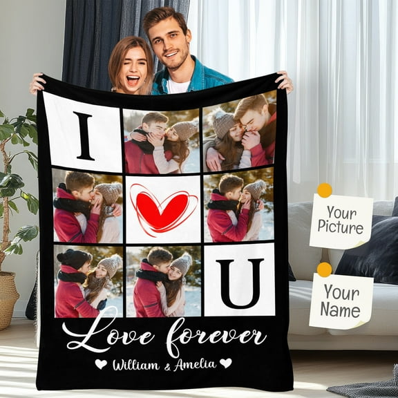 Custom Blanket with Photos Text Customized Blanket Personalized Flannel Throw Blankets for Adult Birthday Christmas Halloween Fathers Mothers Valentines Day Gift - 30"x 40"