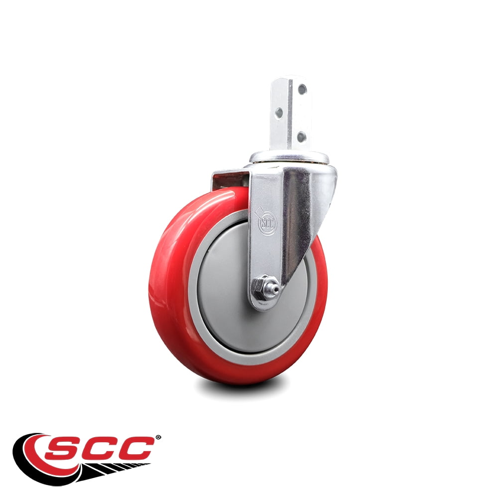 5 Inch Red Polyurethane Wheel Swivel 7/8 Inch Square Stem Caster SCC