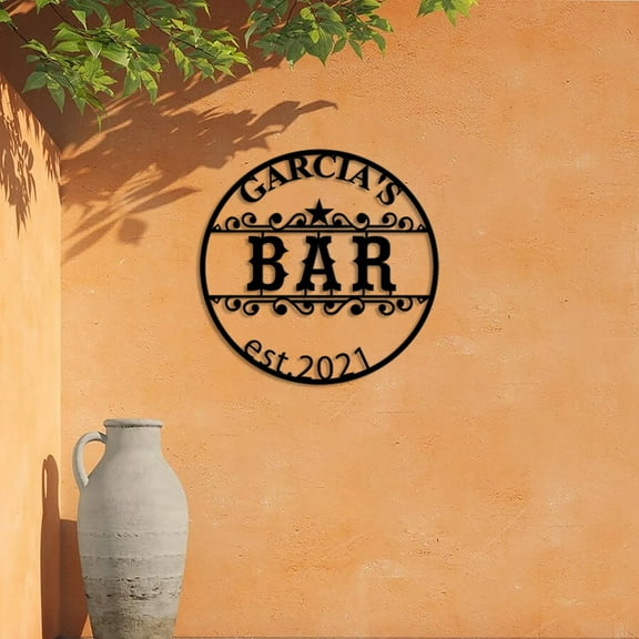 Custom Metal Bar Sign Personalized Laser Cut Name Sign Custom Bar Sign Metal Wall Art Est Sign Door Hanger
