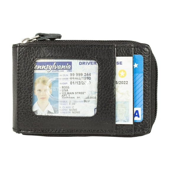 Women Leather Card Holder (RFID Secured) - Cowhide Handmade Leather Wallet: Multiple Slots for Cards, Notes (Black)