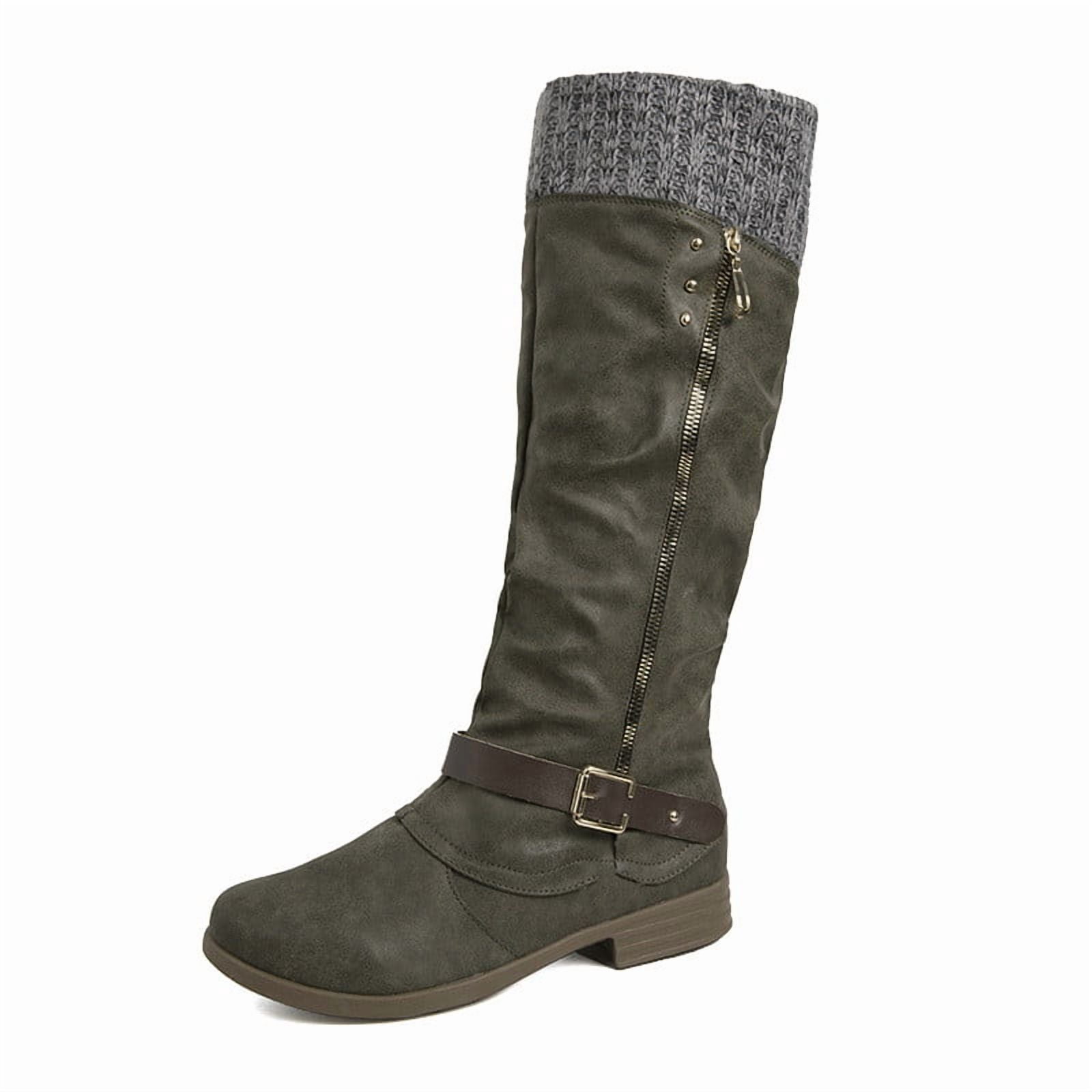 POROPL Wide Mid-Calf Boots for Women Black Flats Shoes Women Mom Winter Snow Boots for Women Knee High Christmas for Hiking Shoes for Clearence