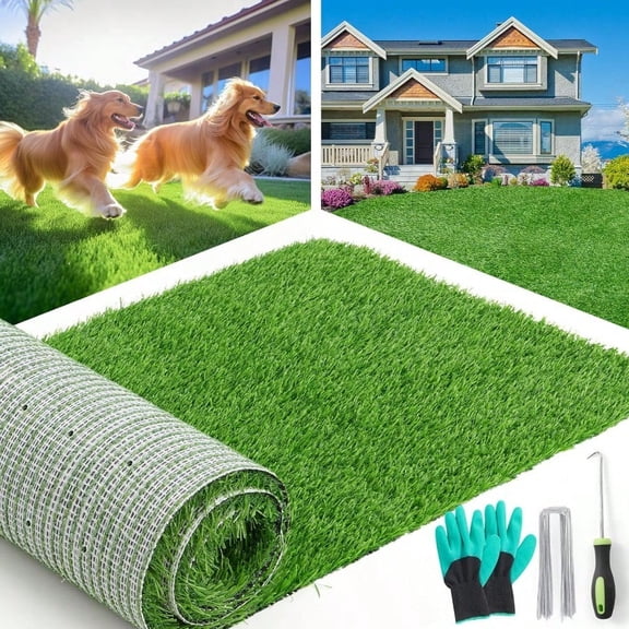 Synthetic Artificial Turf Roll Artificial Grass for Dog Potty with Drainage Holes Fake Grass Rug for Garden Landscape Balcony Patio Backyard Decoration 4 Feet x 6 Feet