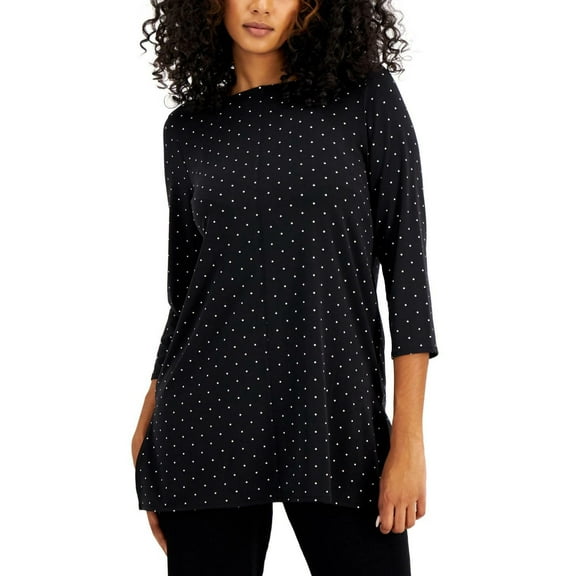 Alfani Petite 3/4 Sleeve Printed Top Deep Black Modern Dot PL