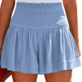 thumbnail image 1 of Pantalones Cortos Fruncidos Algodón De Color Liso Talle Elástico Alto Volantes Plisados Pantalones Cortos Casuales Fluidos Azul Claro S, 1 of 6