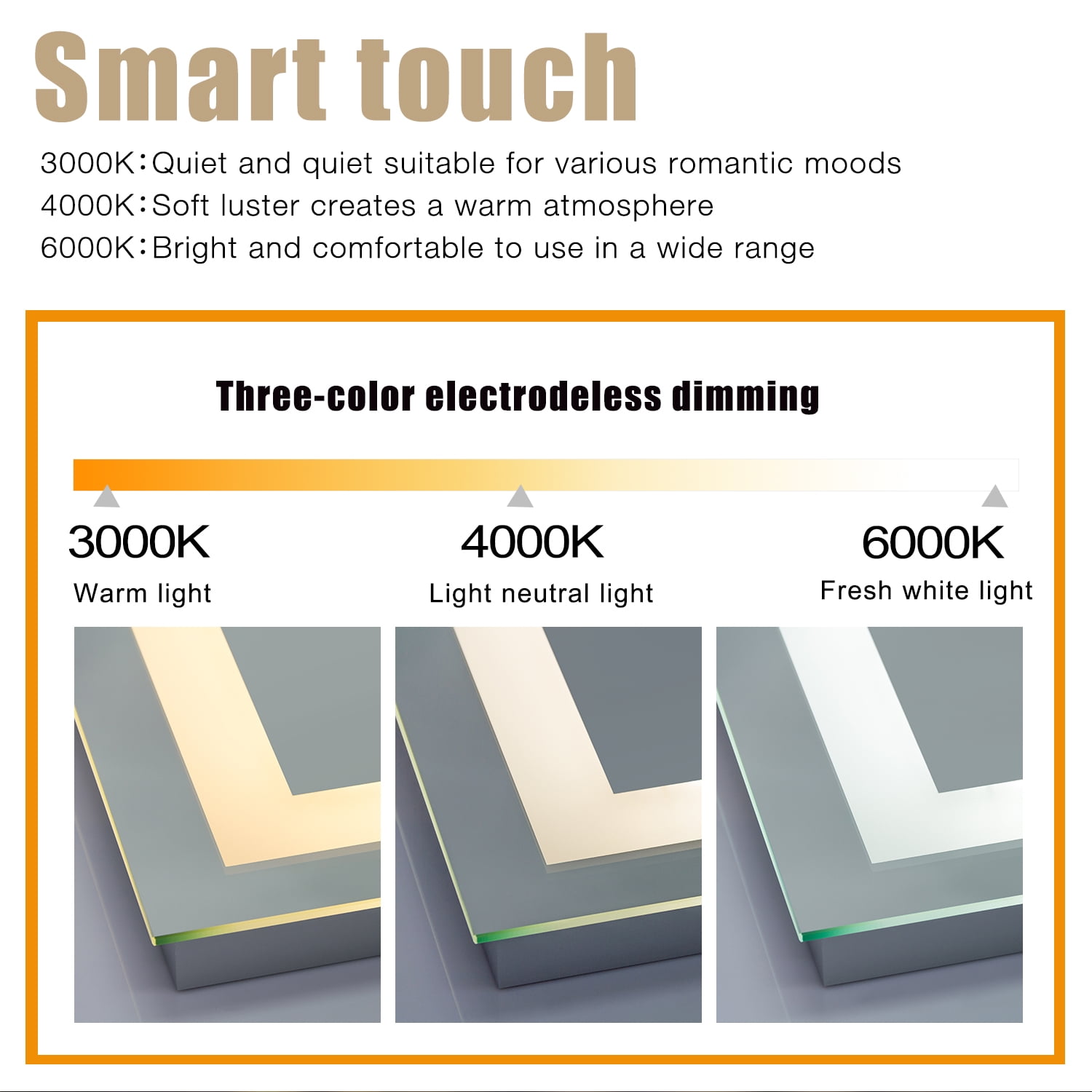 Anti-Fog Wall Mounted LED Frameless Bathroom Mirror with Switch 36"x28" Straight Corner