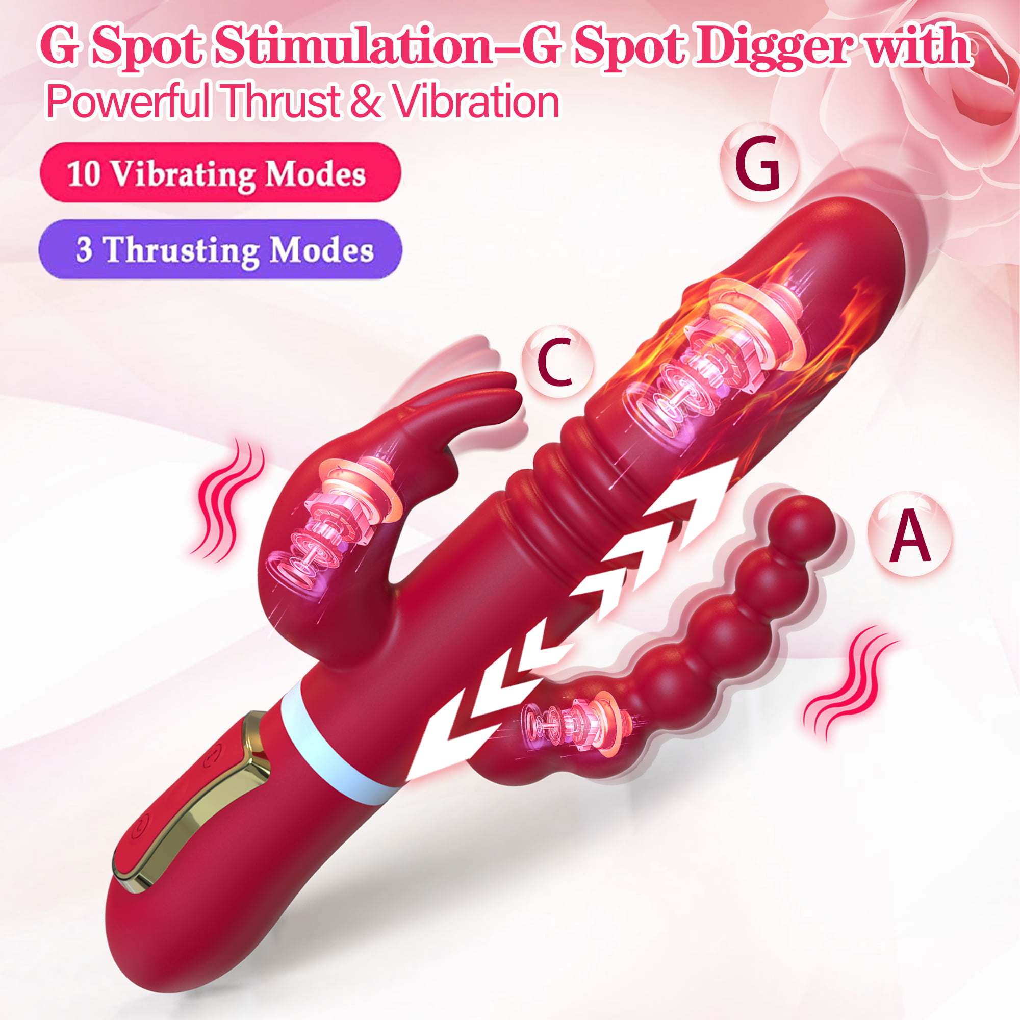 ESVOW Thrusting Vibrator 5 in 1 Adult Sex Toys for Women, G-Spot Telescopic Rabbit Clitoral Stimulator with Rotating Beads, Anal Dildos with 10 Powerful Vibration Modes