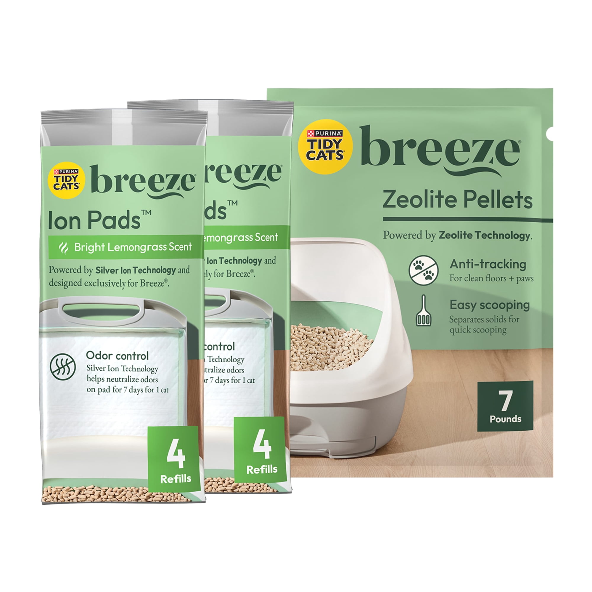Purina Tidy Cats Breeze Cat Litter System Refill Pack with Ion Cat litter Pads and Zeolite Pellet Cat Litter, 7.91 lb