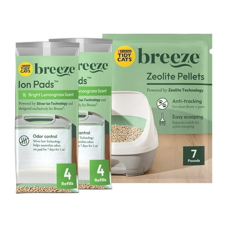 Purina Tidy Cats Breeze Cat Litter System Refill Pack with Ion Cat litter Pads and Zeolite Pellet Cat Litter
