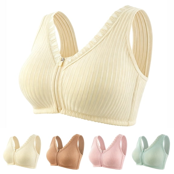 Women 1-Pack Plus Size Front Zipper Thin Cup Daily Bra, Wirefree Underwear, Seamless Comfort Bra, No Rims Traceless Bra for Women Large Bust | TruBelle,Beige 36