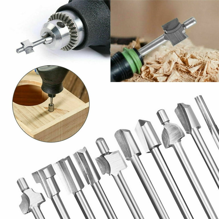 10pcs Metal Multi-function Hss Router Drill Bit For Dremel Rotary Tool Set  For Wood Acrylic Pvc Plastic 