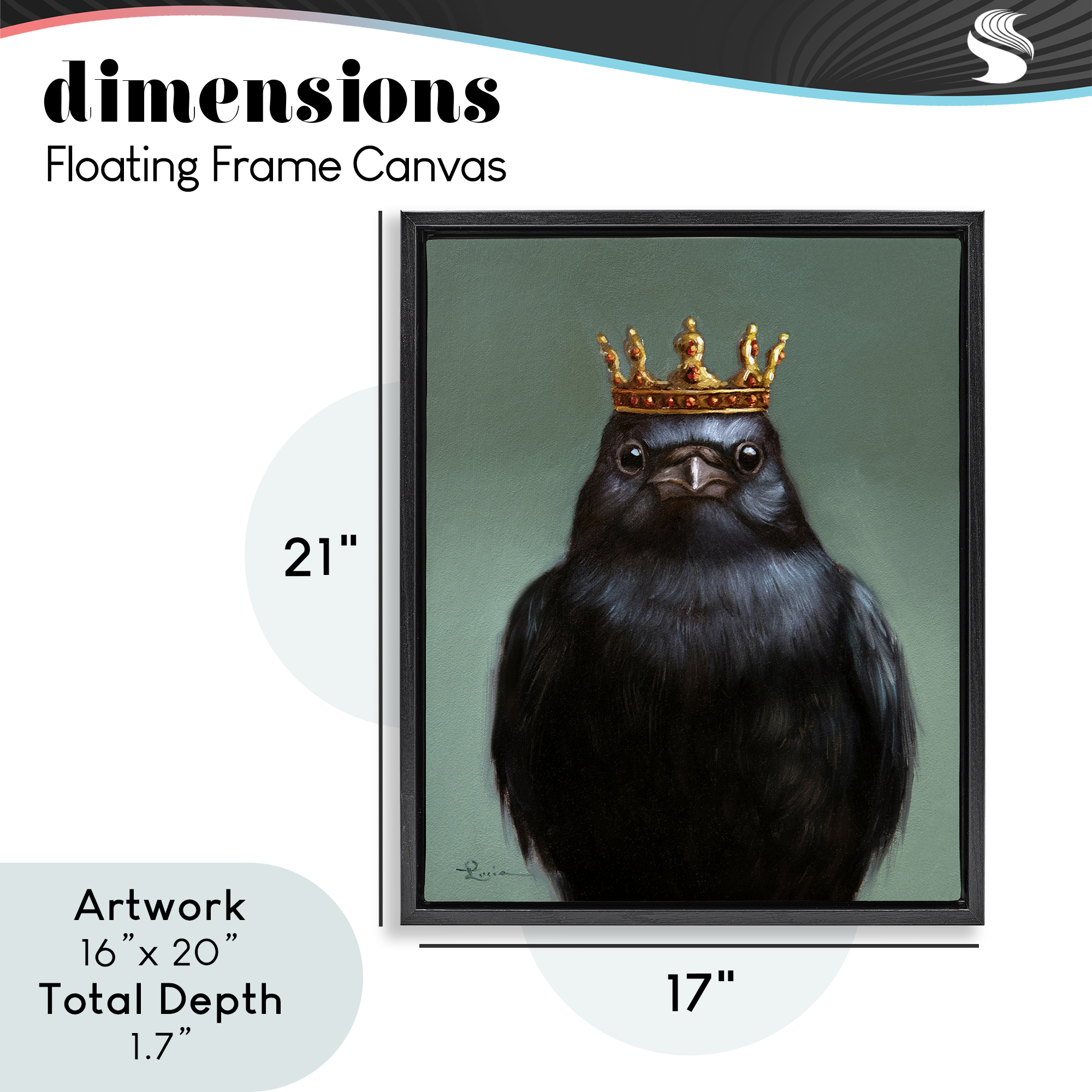King Crow Portrait Black Framed Floater Canvas Wall Art, design by Lucia Heffernan