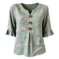 thumbnail image 5 of Women's Tops, Tees & Blouses V Neck 3/4 Sleeve All Over Print Button Down Loose Casual Shirts Business Casual Tops for Women bovemsi, 5 of 6
