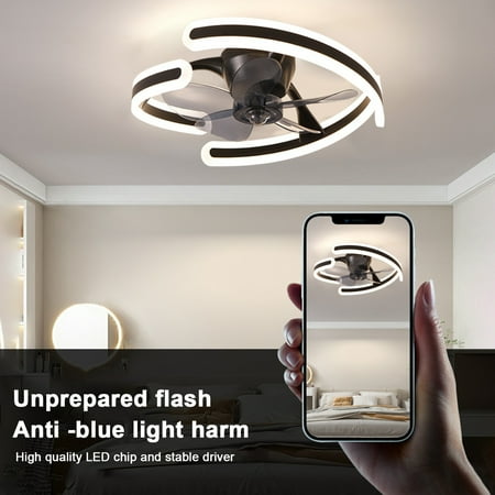 

Yedigre Ceiling Fan with Light Ceiling Fan with Remote Control Modern Flush Mount Ceiling Fan Geometric Shape Fan Light for Bedroom Living Room Small LED Ceiling Light Fixture