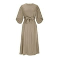 thumbnail image 2 of LIaqionyy Dresses for Women Crew Neck Solid Color High Waist Flowy Formal Party Cocktail Wedding Dress, 2 of 3