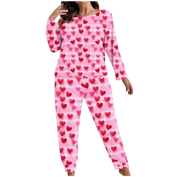 FDGIU Women Valentine's Day Plus Size Sleepwear - Long Sleeve Loungewear Set XL-5XL
