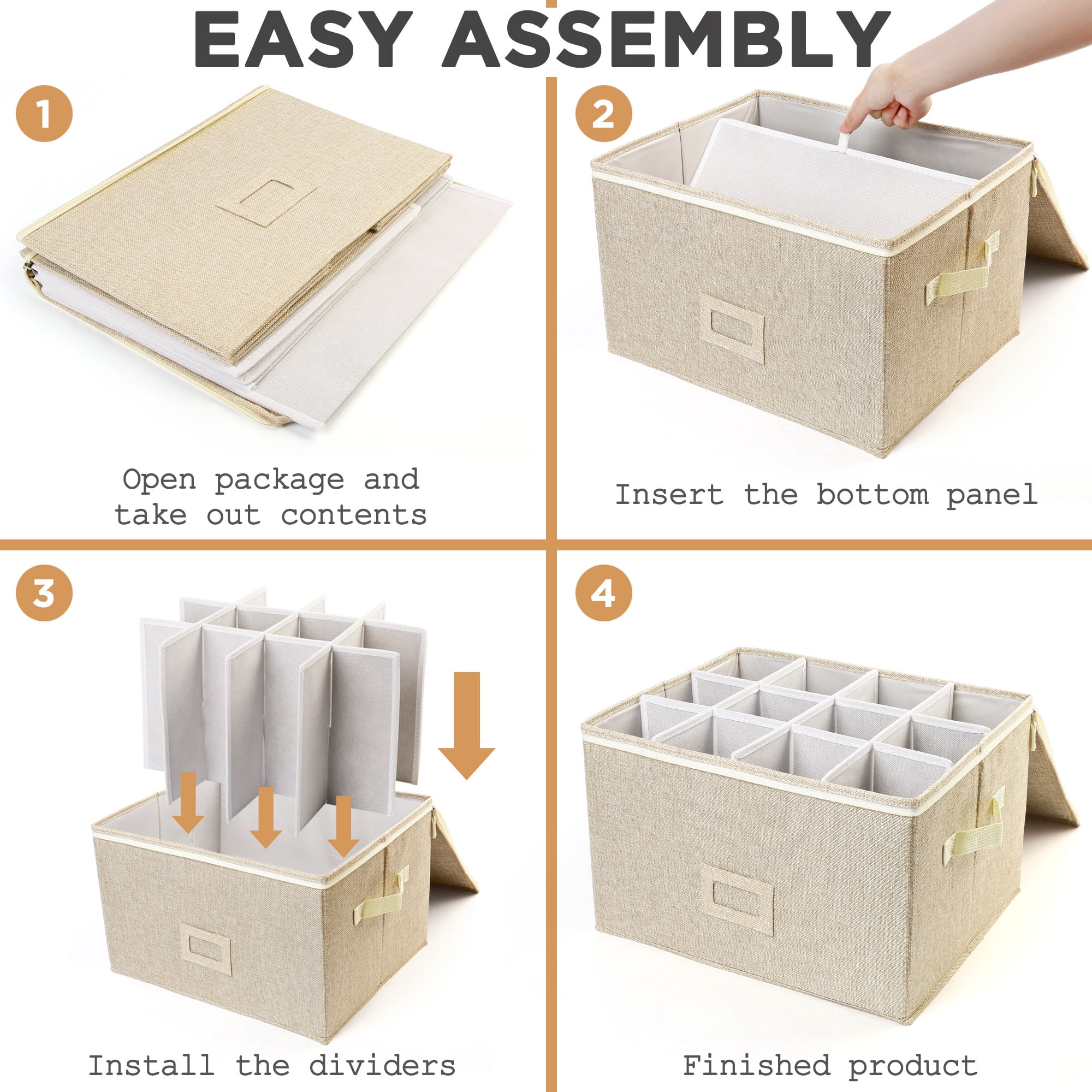 Lotfancy Cup and Mug Storage Box with Dividers & Hard Handles,Holds 12 Tea Cups, Gray, Size: 15.25 x 13 x 5