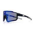 thumbnail image 6 of Boys Color Mirror 80s Paint Splatter Print Plastic Rimless Shield Sport Sunglasses Black - Blue Mirror, 6 of 8