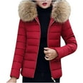 thumbnail image 3 of Juebong Women Down Puffer Coat Winter Warm Faux Fur Trim Quilted Jacket Zip Up Long Sleeve Thicken Parka Overcoat Outerwear Wine,L, 3 of 6