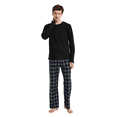 thumbnail image 2 of Amaxer Men's Loungewear Pajama Set Knit Long Sleeve T-Shirt and Fleece Pants 100% Cotton Merlot Plaid M, 2 of 6
