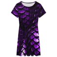 thumbnail image 3 of Purple Dragon Scales Dress Summer Street Style Dresses Female Short Sleeve Printed Sundress, 3 of 7