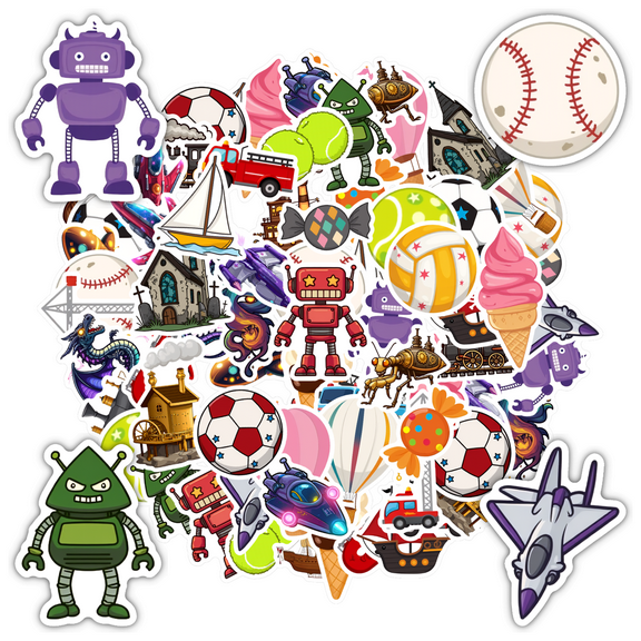 35pcs-50pcs Robot Stickers Sports Animal Stickers Fantasy Vehicles Kids Stickers for Laptops Phones Notebooks