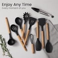 thumbnail image 2 of Silicone Cooking Utensils Set for Nonstick Cookware, 446°F Heat Resistant Kitchen Utensil Set with Wooden Handle 10pcs, Spatula, Turner, Spoon, Tongs, Whisk, 2 of 5